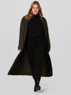 Lange Vesten Gebreide Mantel Laura Dames Kaki -Winterkledingwinkel Voor Dames 05484cfa951aefb38ed5e3703e926c0f