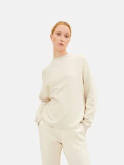TOM TAILOR Denim Basic Truien Trui Dames Crème -Winterkledingwinkel Voor Dames 242b38b17762058e50b7c3f2afd83b43