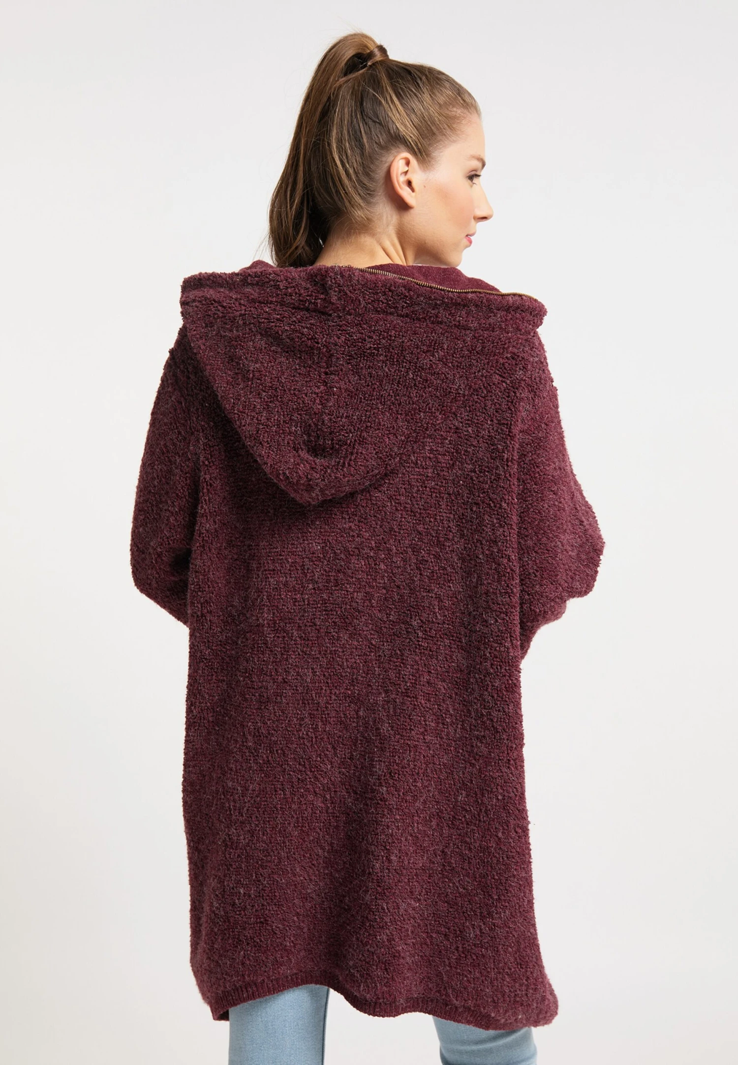 Lange Vesten Gebreide Mantel Dames Donkerrood 5 Lange Vesten Gebreide Mantel Dames Donkerrood - Afbeelding 3