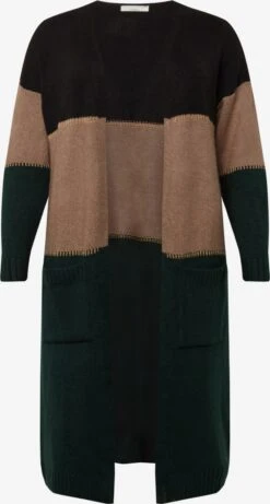 Lange Vesten Gebreide Mantel Adriana Dames Donkergroen / Zwart