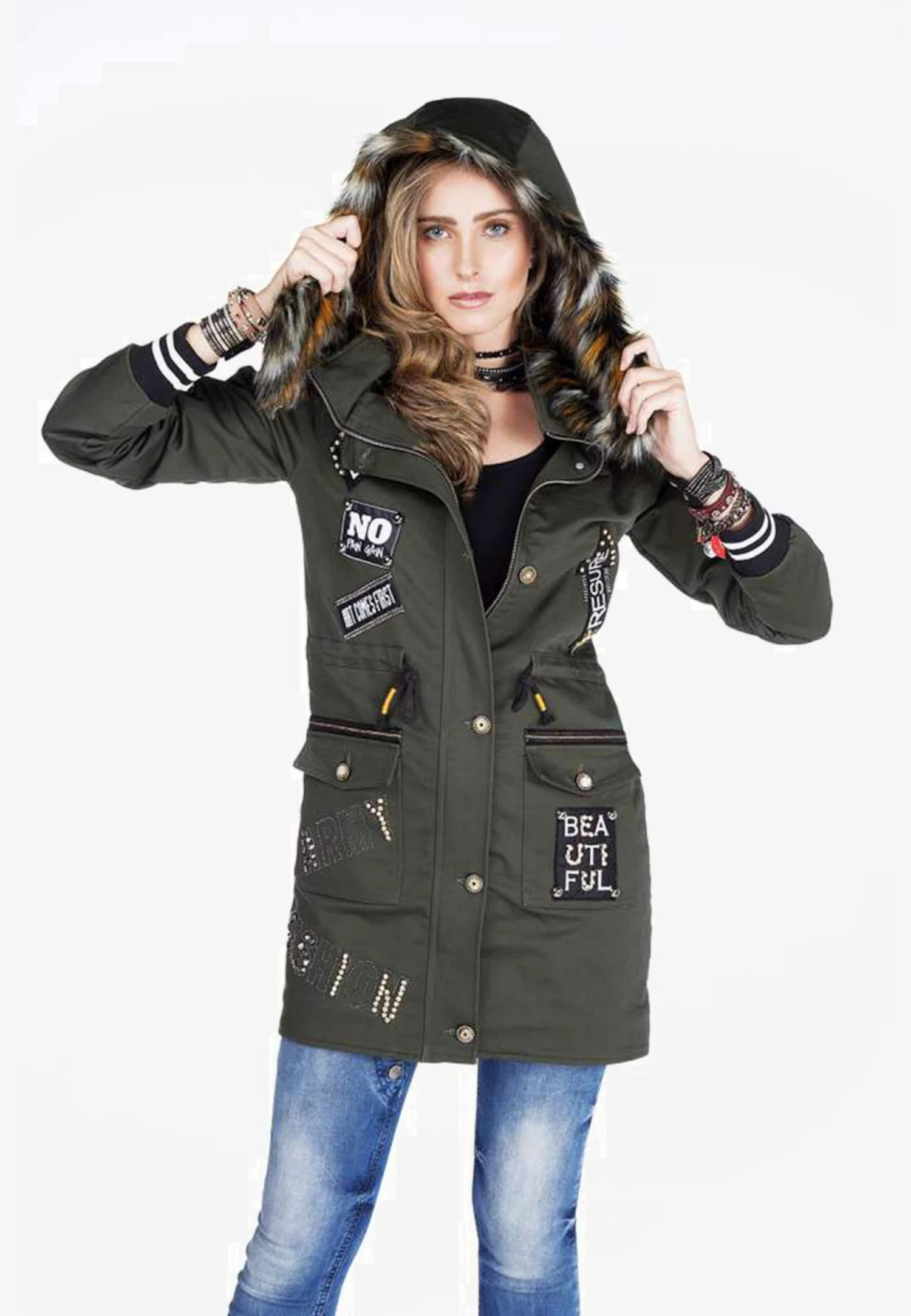Cipo & Baxx Parkas Tussenparka Dames Kaki 5 Cipo & Baxx Parkas Tussenparka Dames Kaki - Afbeelding 3