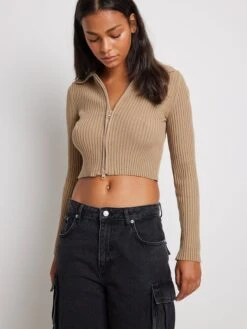 NA-KD Lange Truien Trui Dames Donkerbeige