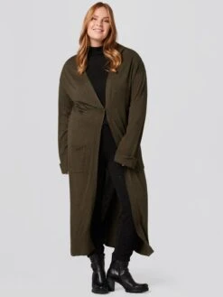 Lange Vesten Gebreide Mantel Laura Dames Kaki -Winterkledingwinkel Voor Dames 8a90119e4bb23eab14502610e66b26d8