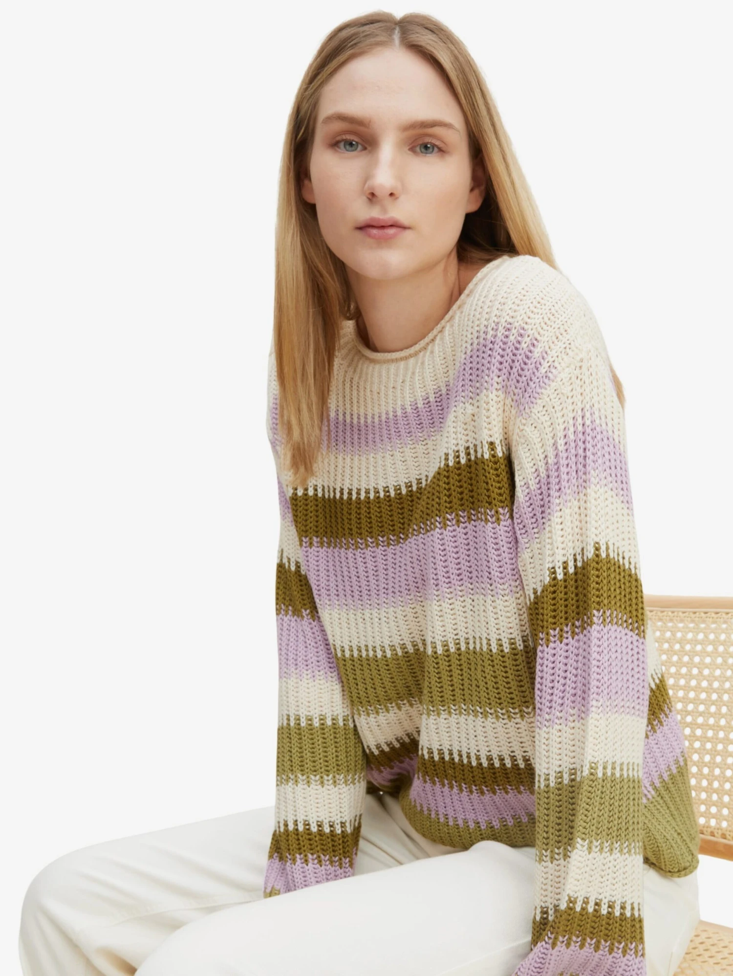 Tom Tailor Fijngebreide Truien Trui Dames Crème / Olijfgroen 5 Tom Tailor Fijngebreide Truien Trui Dames Crème / Olijfgroen - Afbeelding 3