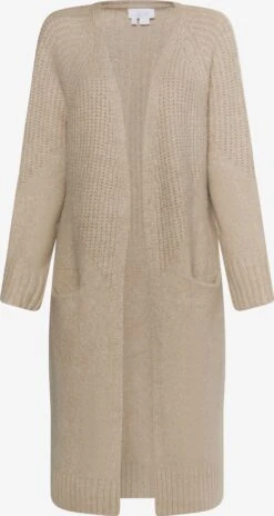 Lange Vesten Gebreide Mantel Dames Lichtbeige