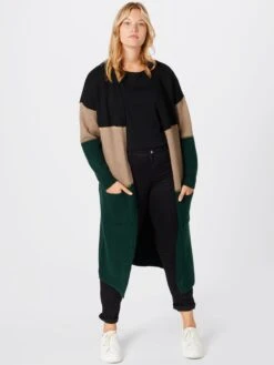 Lange Vesten Gebreide Mantel Adriana Dames Donkergroen / Zwart -Winterkledingwinkel Voor Dames c956094b4ab5ff827c1e6a9df312018a