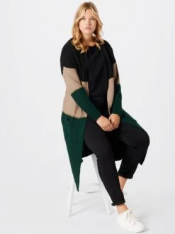 Lange Vesten Gebreide Mantel Adriana Dames Donkergroen / Zwart -Winterkledingwinkel Voor Dames ca62d6f0c5d34dec0ec33a166bafc07d