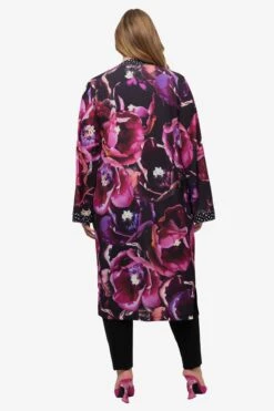 Ulla Popken Ponchos & Kimonos Kimono Dames Pink / Zwart -Winterkledingwinkel Voor Dames efe65429ab2da757bae7d3f23b53fe98